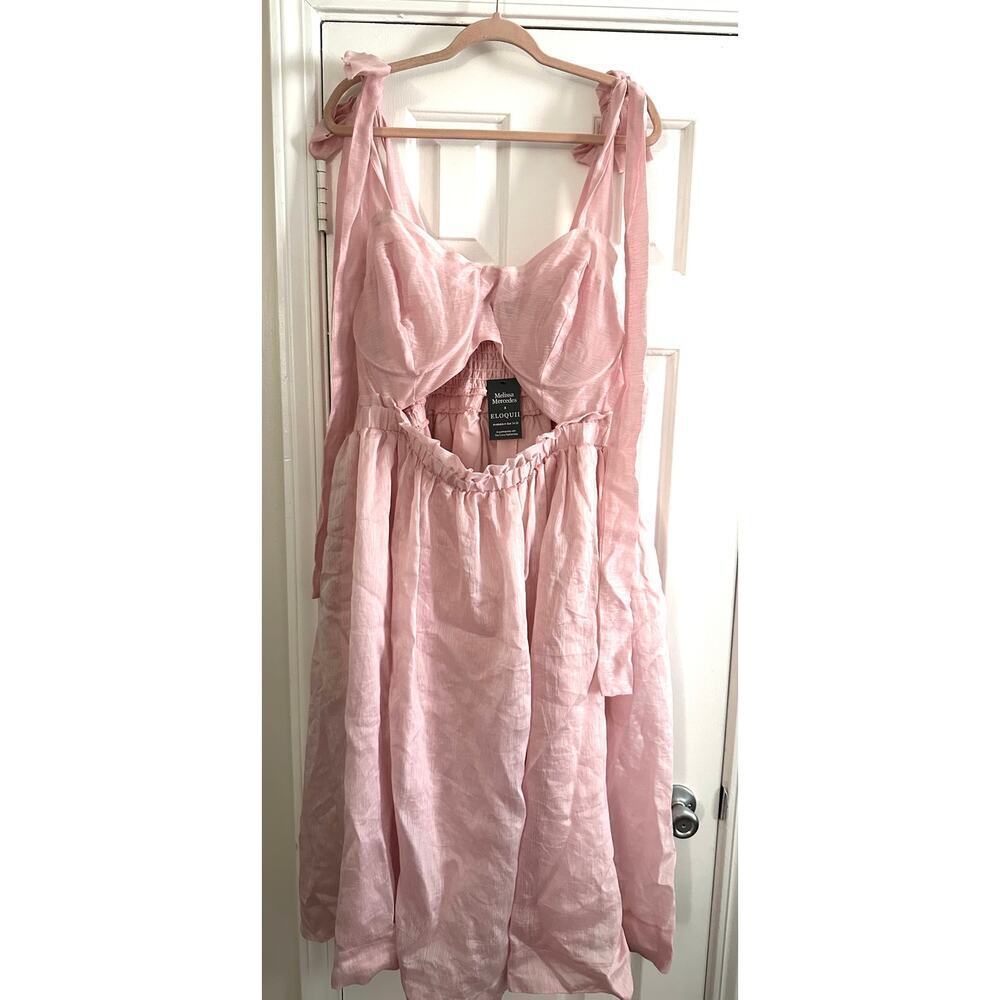 Melissa Mercedes × ELOQUII Fit And Flare DramatIC Bow Dress Pink Plus Sz. 24 NWT - Picture 2 of 5